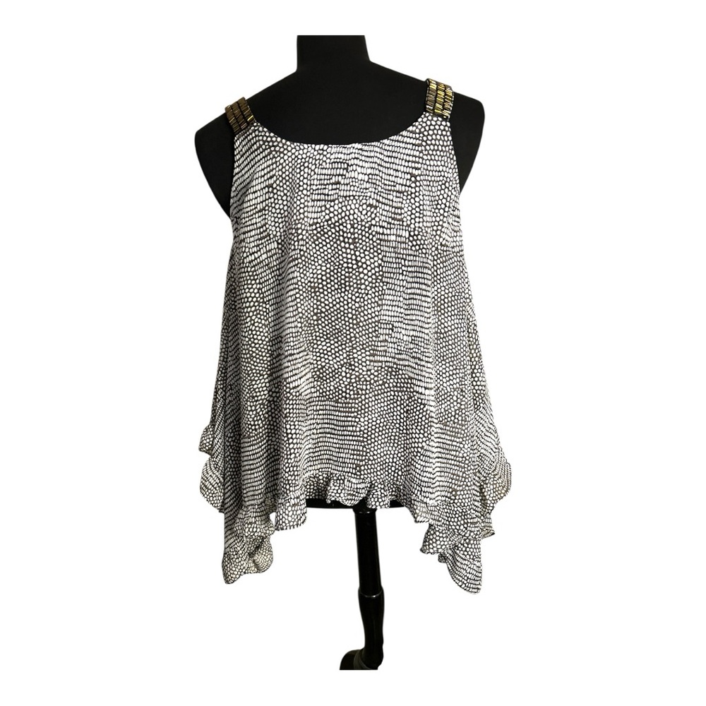 Madison Paige  Black/Beige Women's Beaded Straps Cover-Up Tank Sz L 20’x 19.’